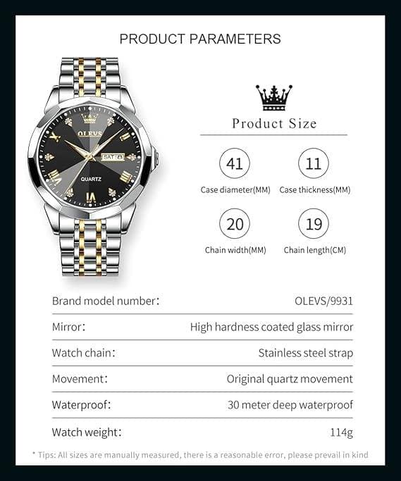 OLEVS Luxury Stainless Steel Waterproof Watche(Black ১ বছর গ্যারান্টি) thumbnail 4