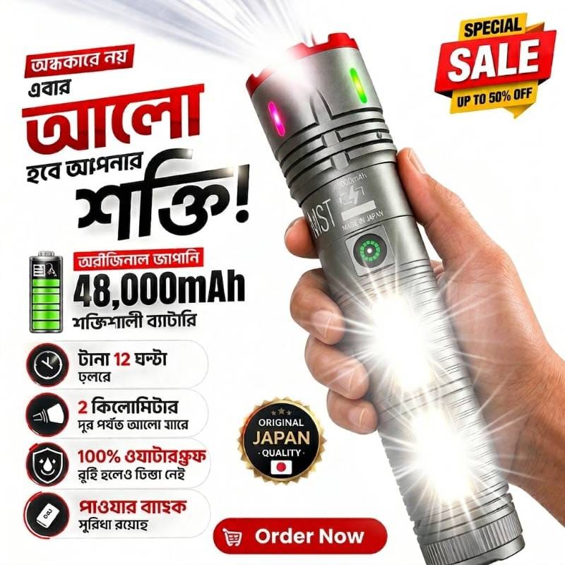 চার্জার সহ  Silver body ৫০,০০০বিশাল ব্যাটারি  জাপানি লাইট(২ বছরে গ্যারান্টি)