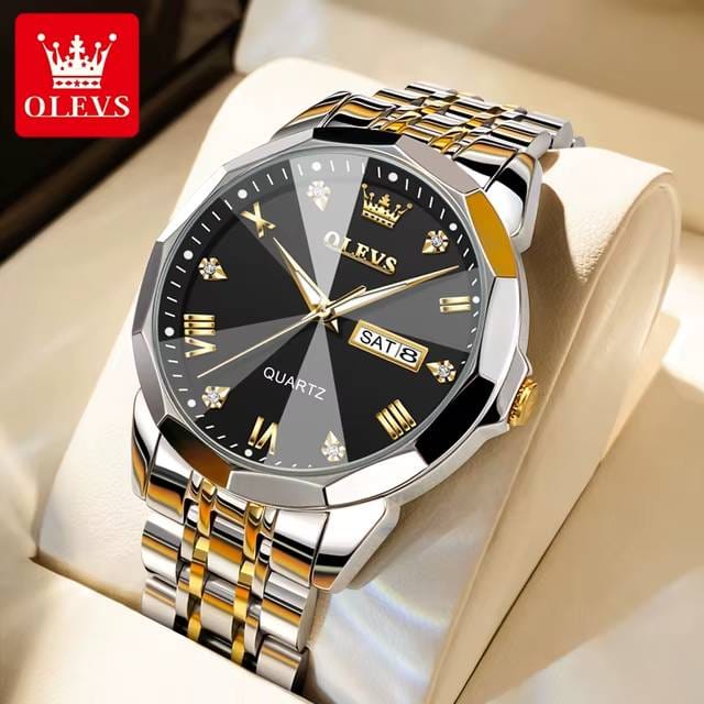 OLEVS Luxury Stainless Steel Waterproof Watche(Black ১ বছর গ্যারান্টি)